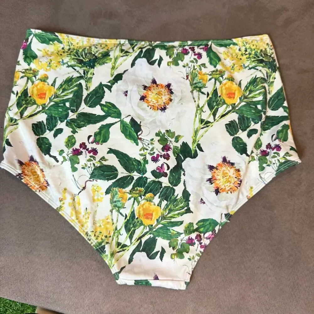 Kortni Jeane Whimsical Floral High Waist Swim Bottoms Maternity Ruched 2XL